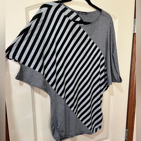 ANTHROPOLOGIE ELLA MOSS Stripe Short Sleeve Tunic Top Black Gray Women’s Small - Picture 3 of 6